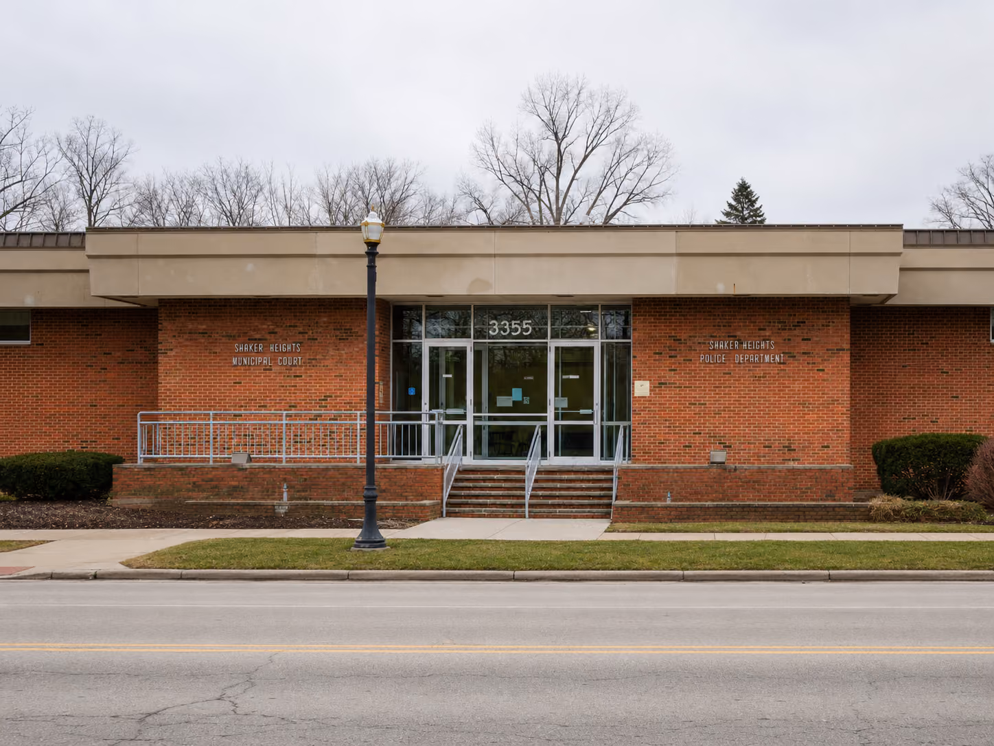 Exterior of the Shaker Heights Municipal Court building at 3355 Lee Road in Shaker Heights, Ohio