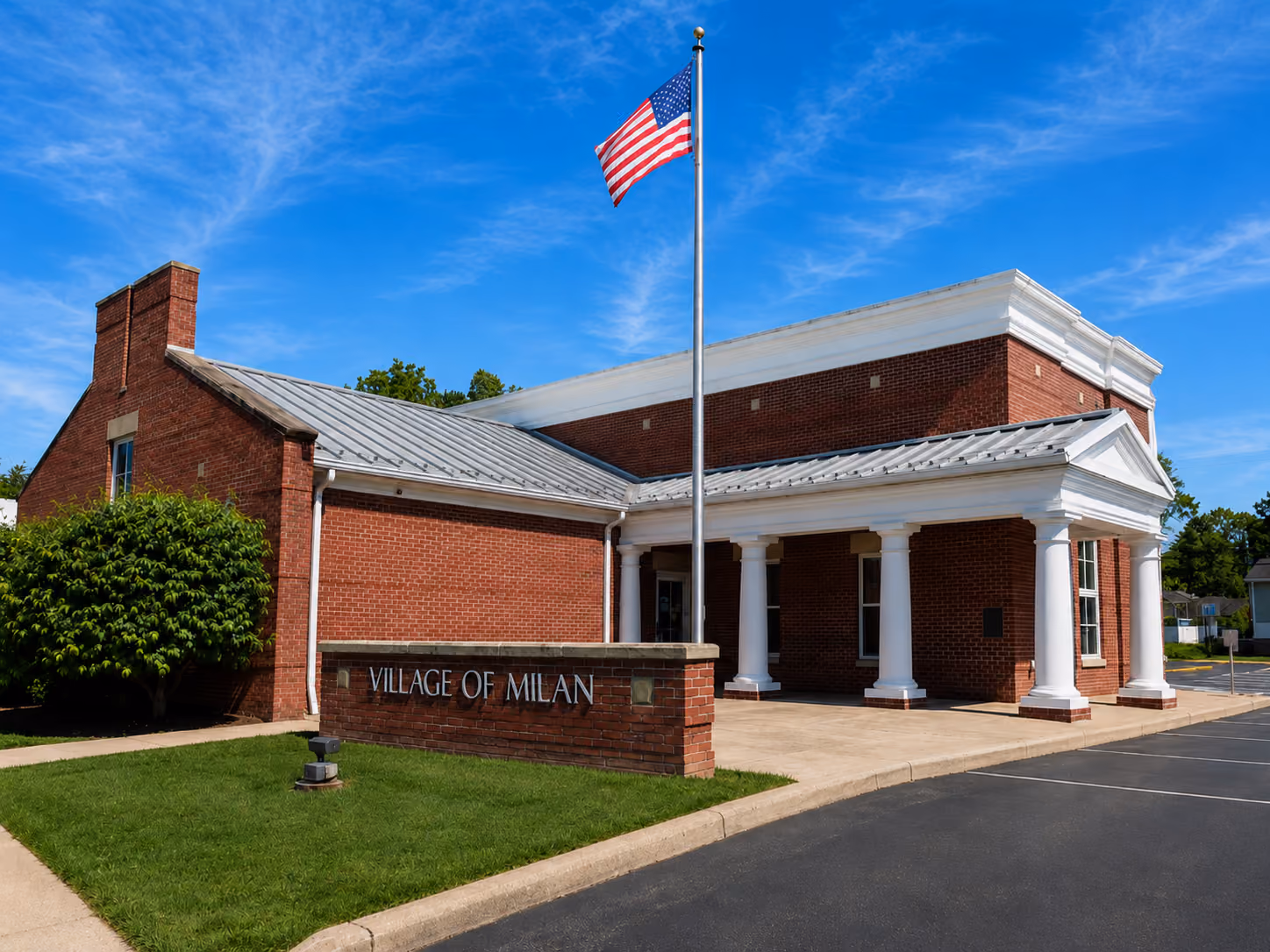 The Village of Milan building at 11 South Main Street in Milan, Ohio, home of the Milan Mayor's Court