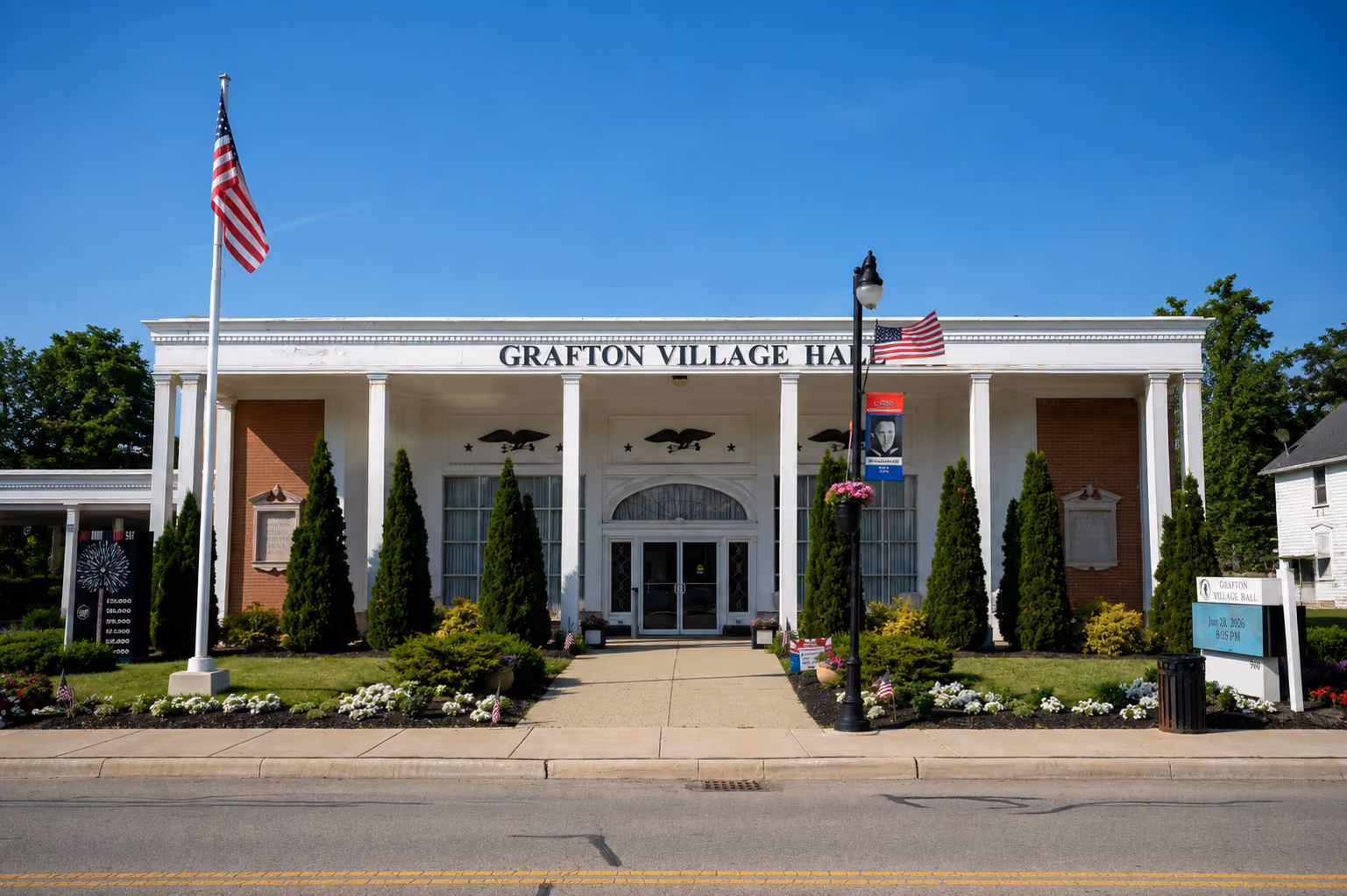 Grafton Town Hall at 960 Main Street in Grafton, Ohio, home of the Grafton Mayor's Court
