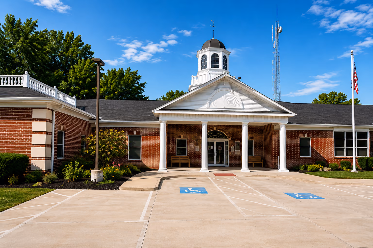The Sheffield Village municipal building at 4340 Colorado Avenue in Sheffield Village, Ohio, home of the Sheffield Village Mayor's Court