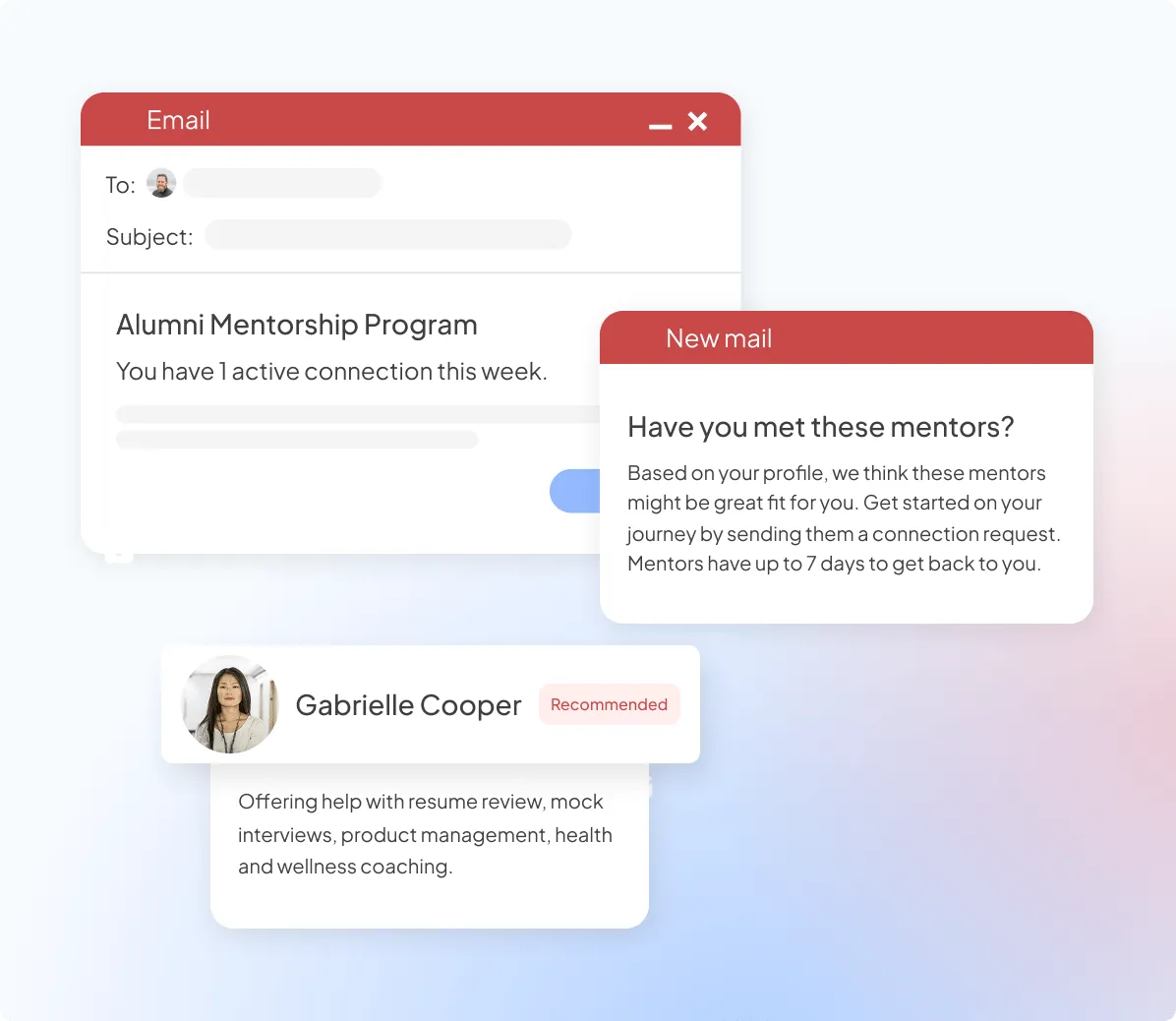 Almabase mentorship platform with automated check-ins, reminders, and feedback collection, seamlessly synced with CRM data to keep alumni profiles updated