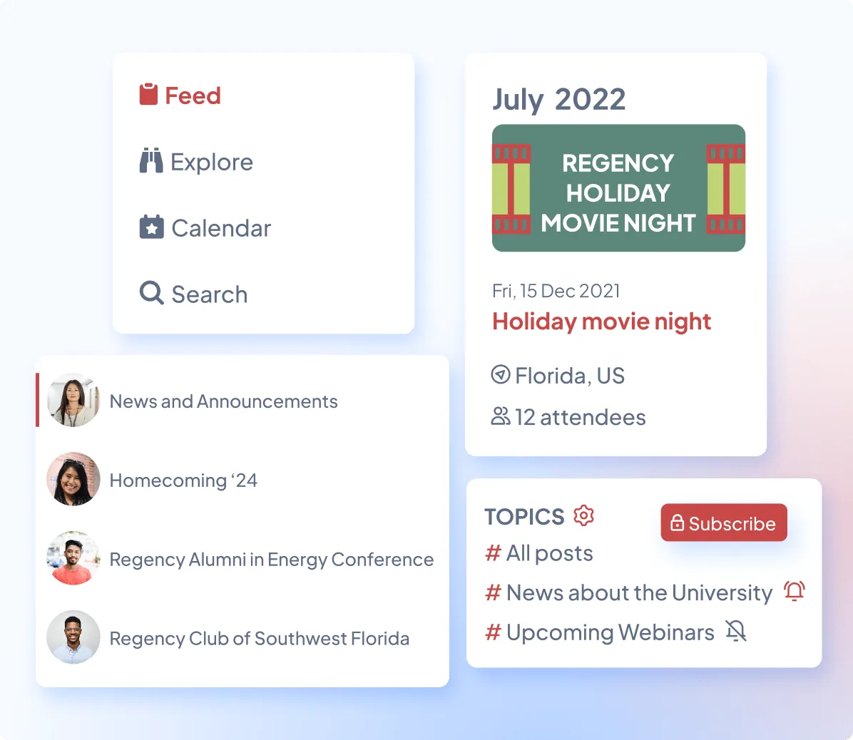 Almabase newsletter personalization with audience segmentation by interests, topics, and lists for targeted alumni communications