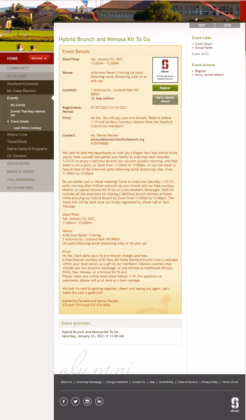 Stanford University's Hybrid Brunch & Mimosa event