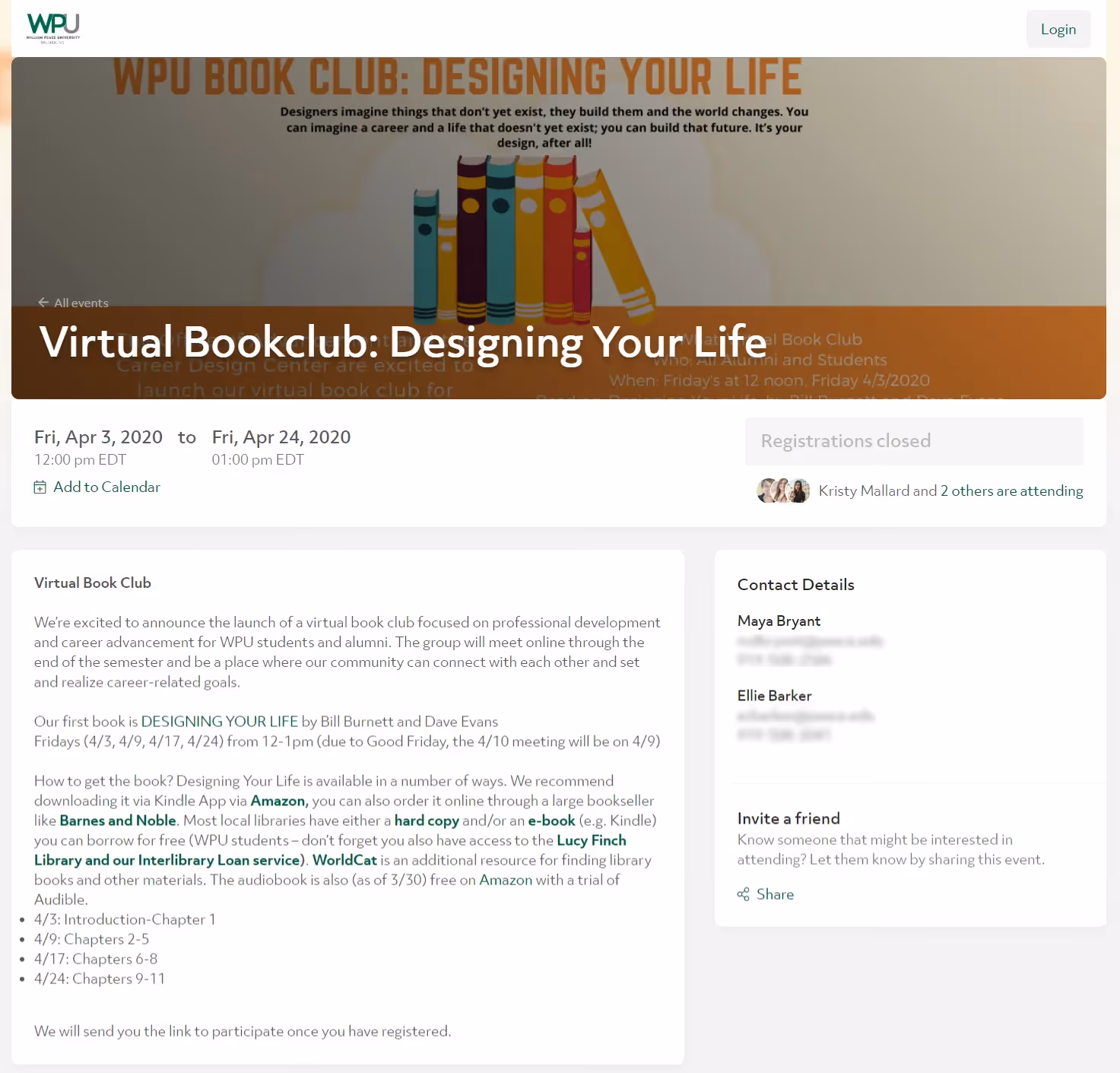 WPU's Virtual Book Club event