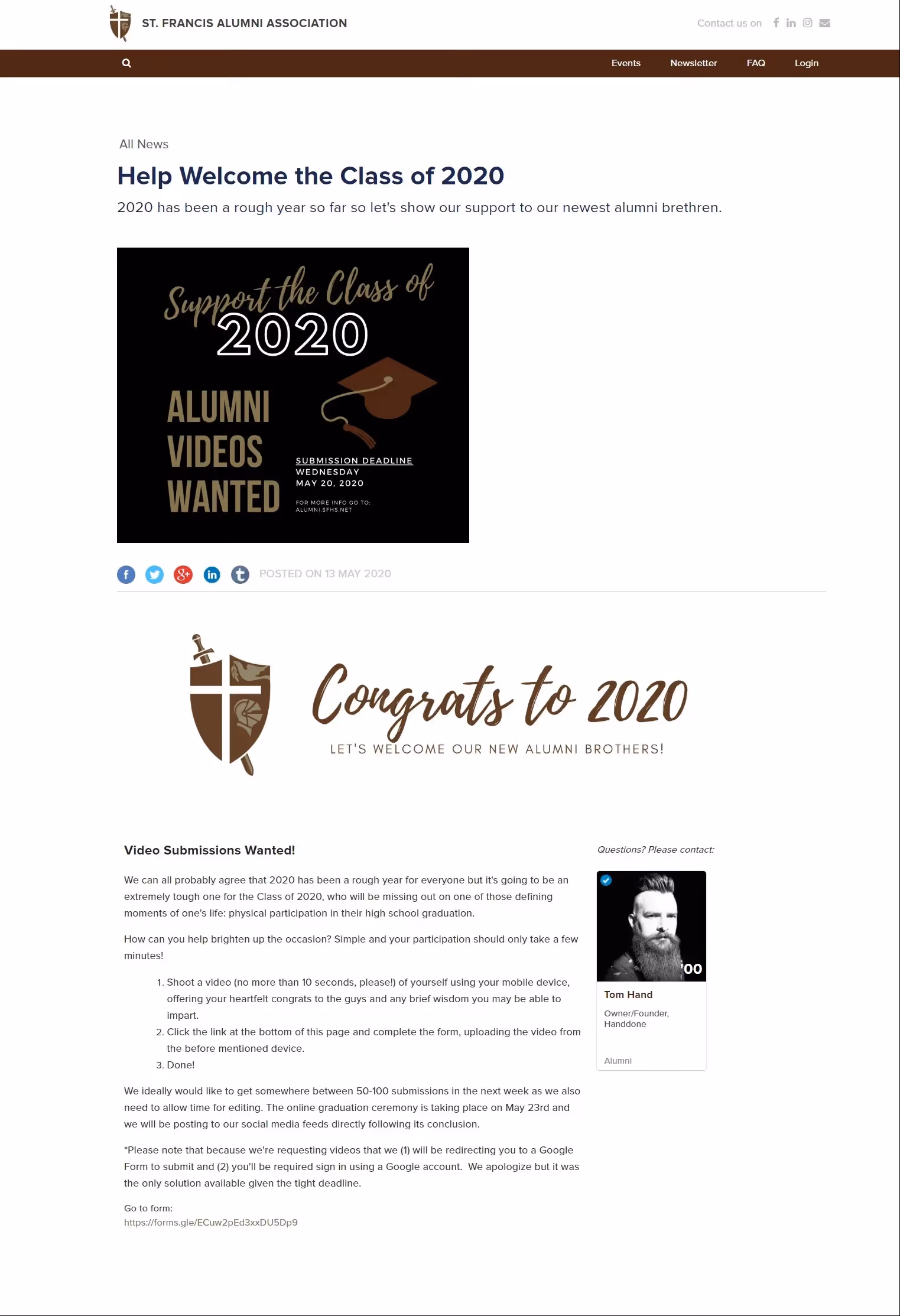 St. Francis High School welcomed Class of 2020 alumni