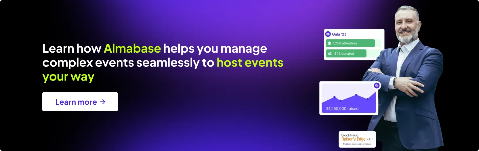 Almabase events book demo