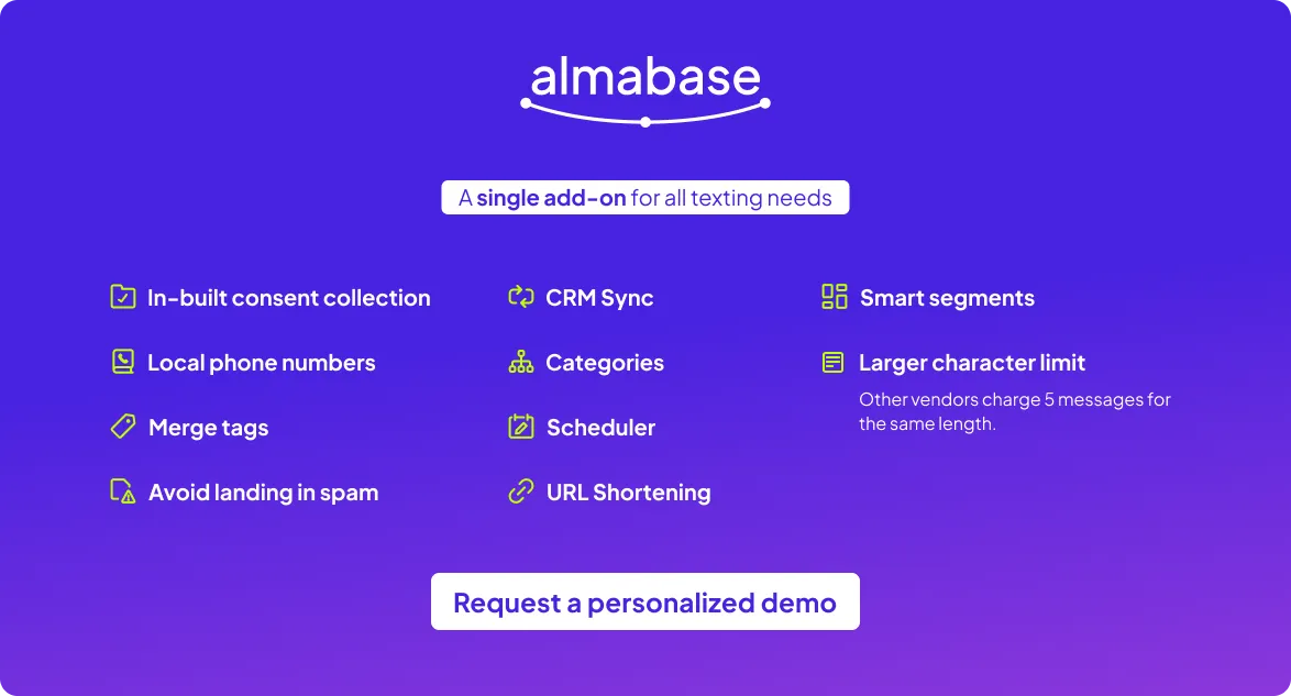 Almabase text addon book a demo