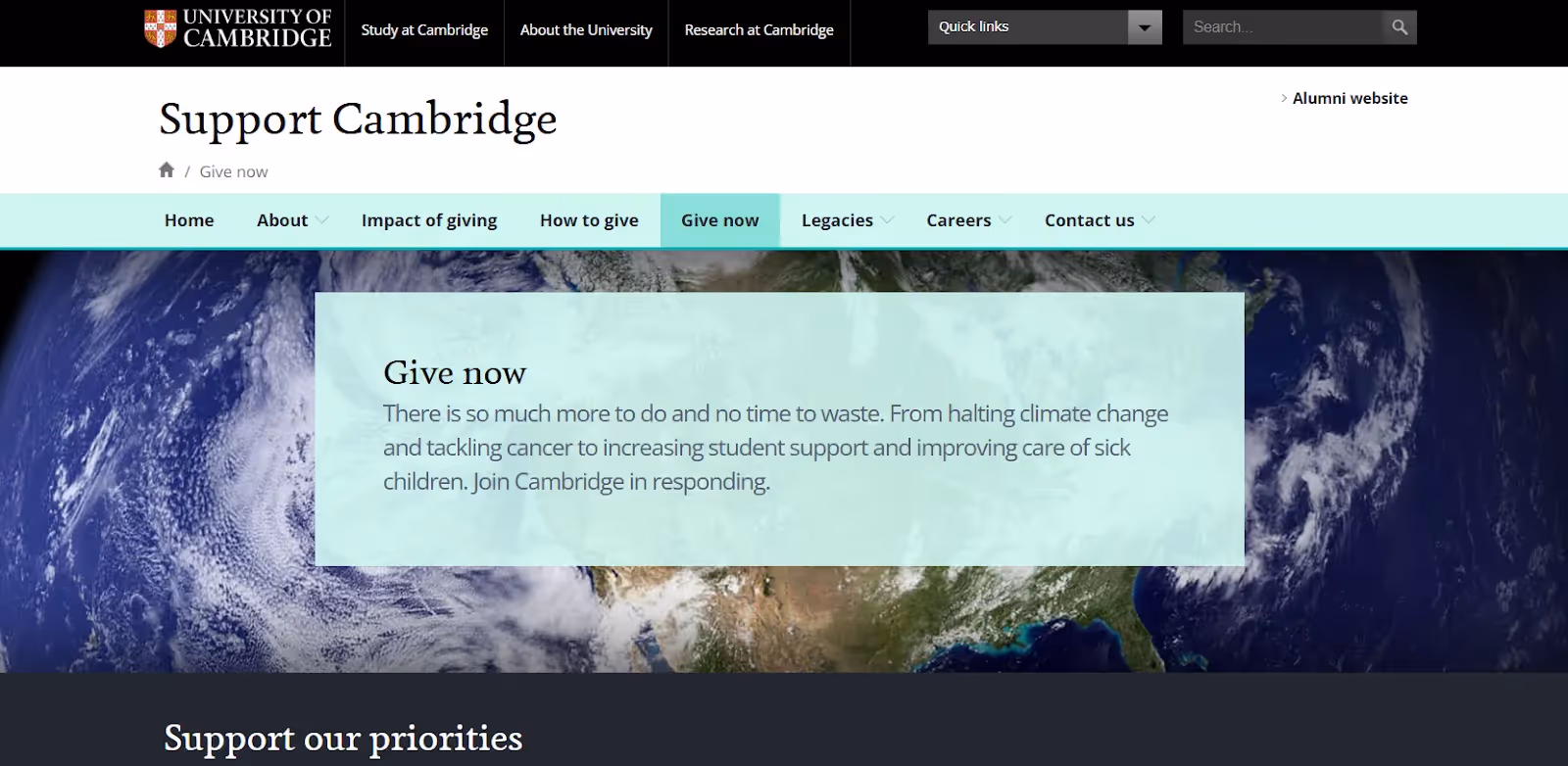 University of Cambridge giving page