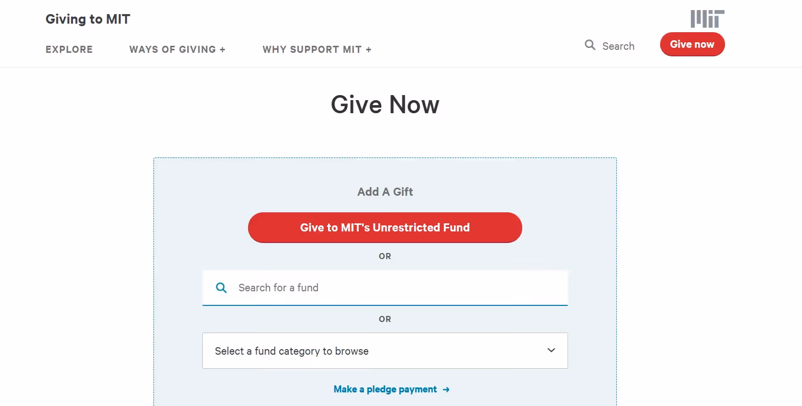 MIT giving page