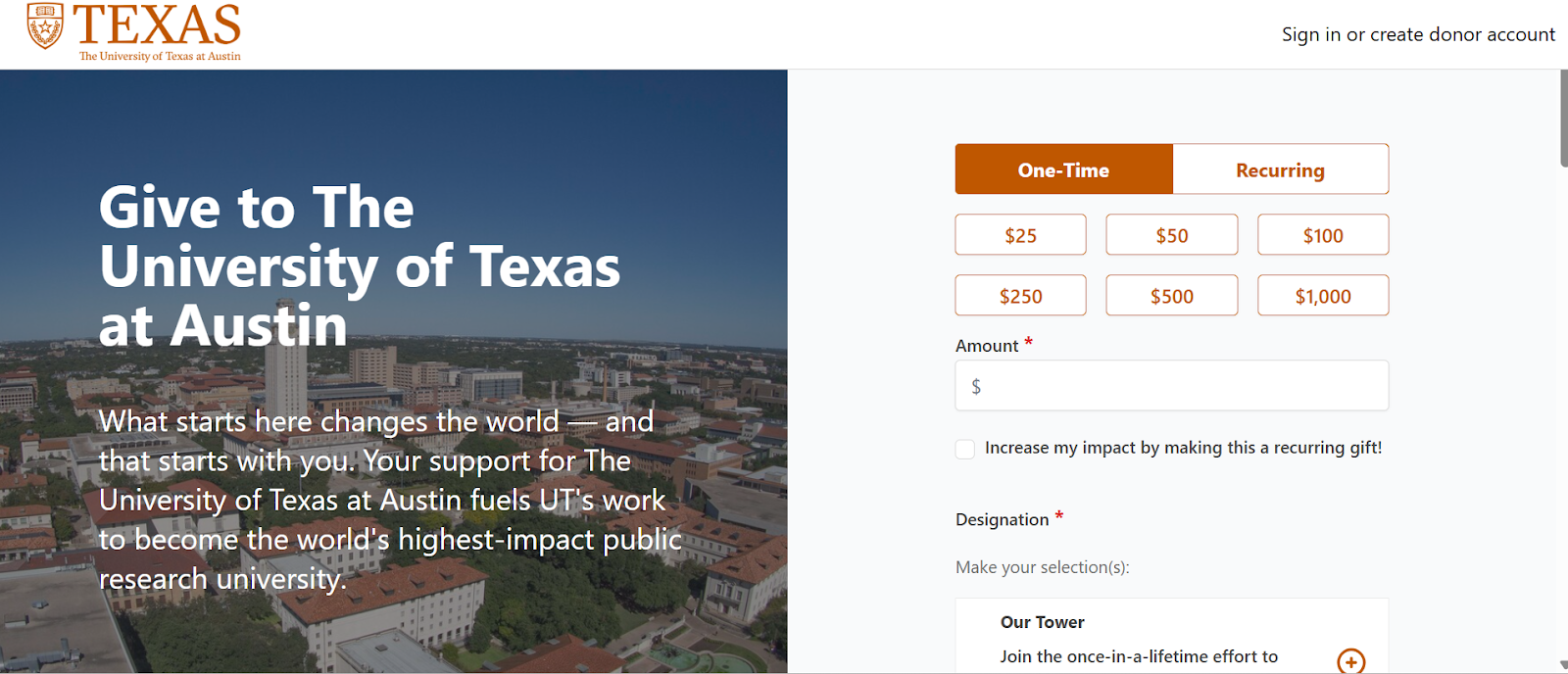 University of Texas at Austin giving