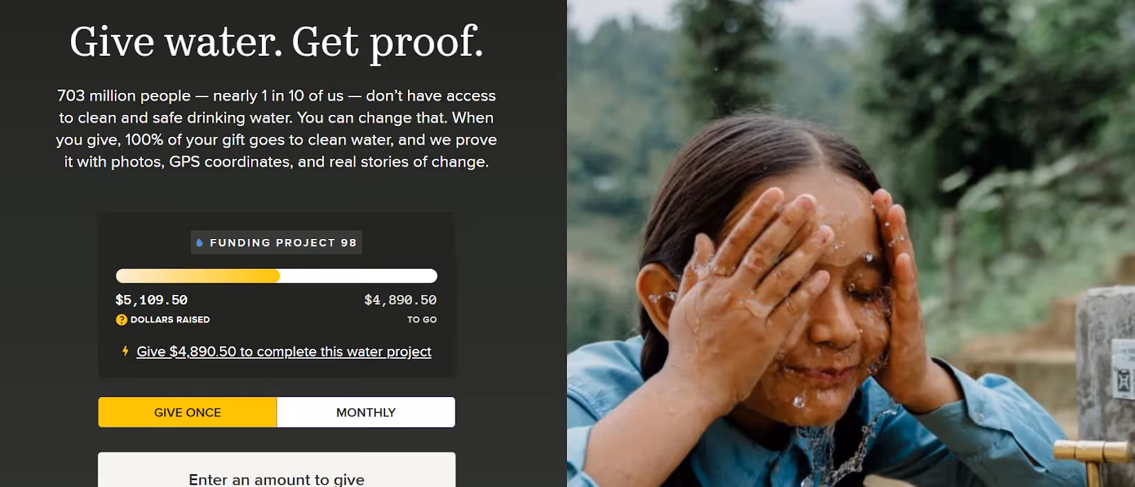 Charity: Water donation page