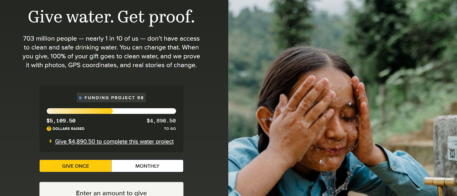 Charity: Water donation page