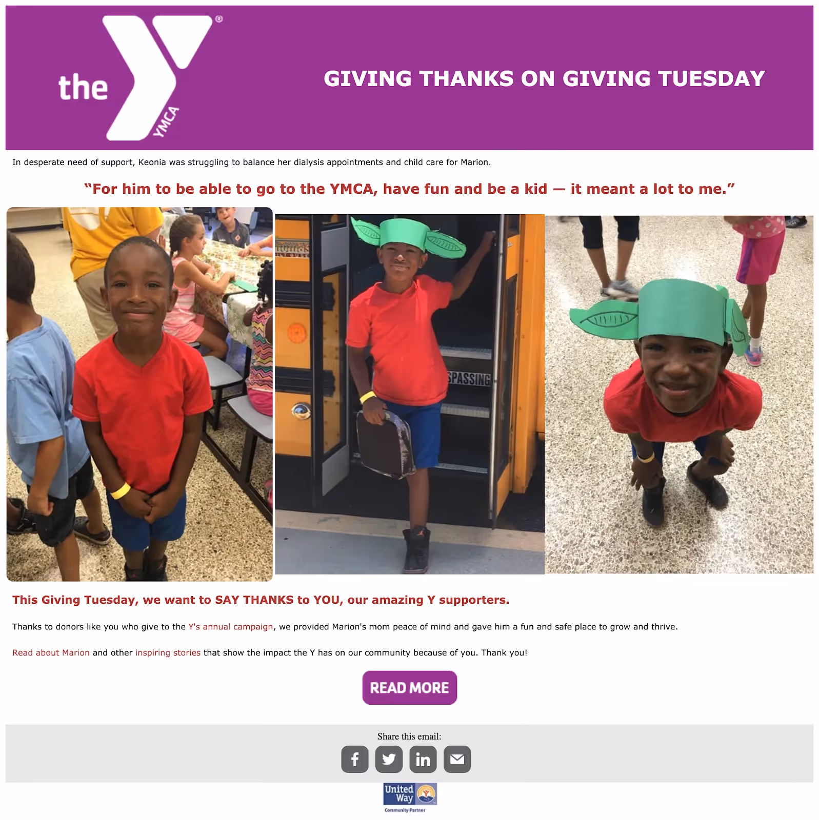 Giving Tuesday storytelling email example