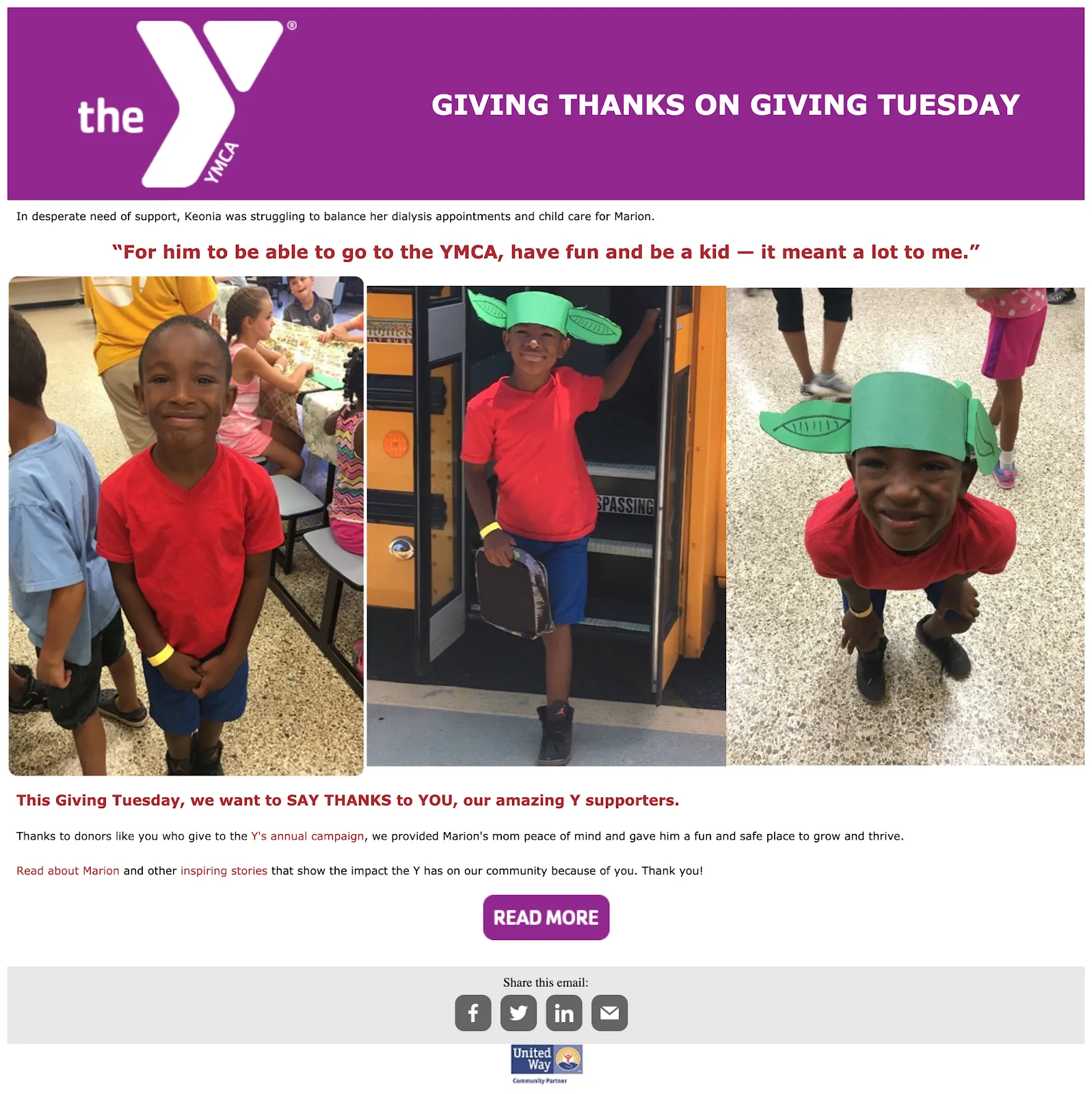 Giving Tuesday storytelling email example