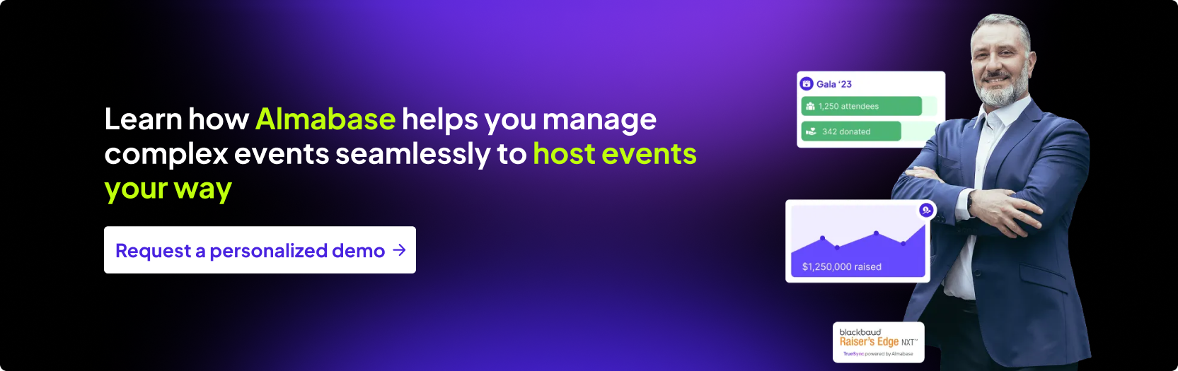 Book an events demo with Almabase.