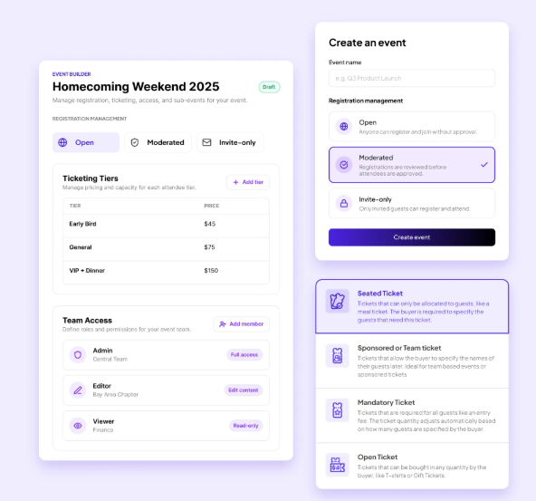build no code event pages with Almabase