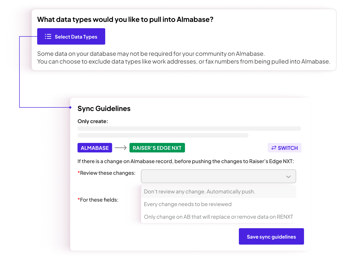 Almabase's robust CRM sync