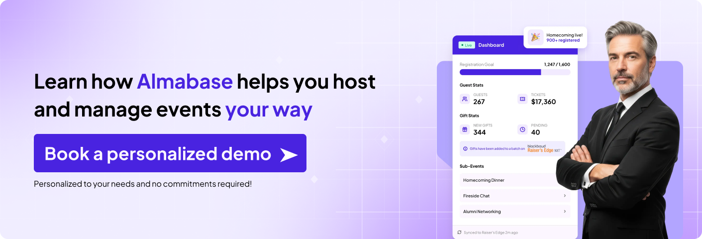 Book an events demo with Almabase