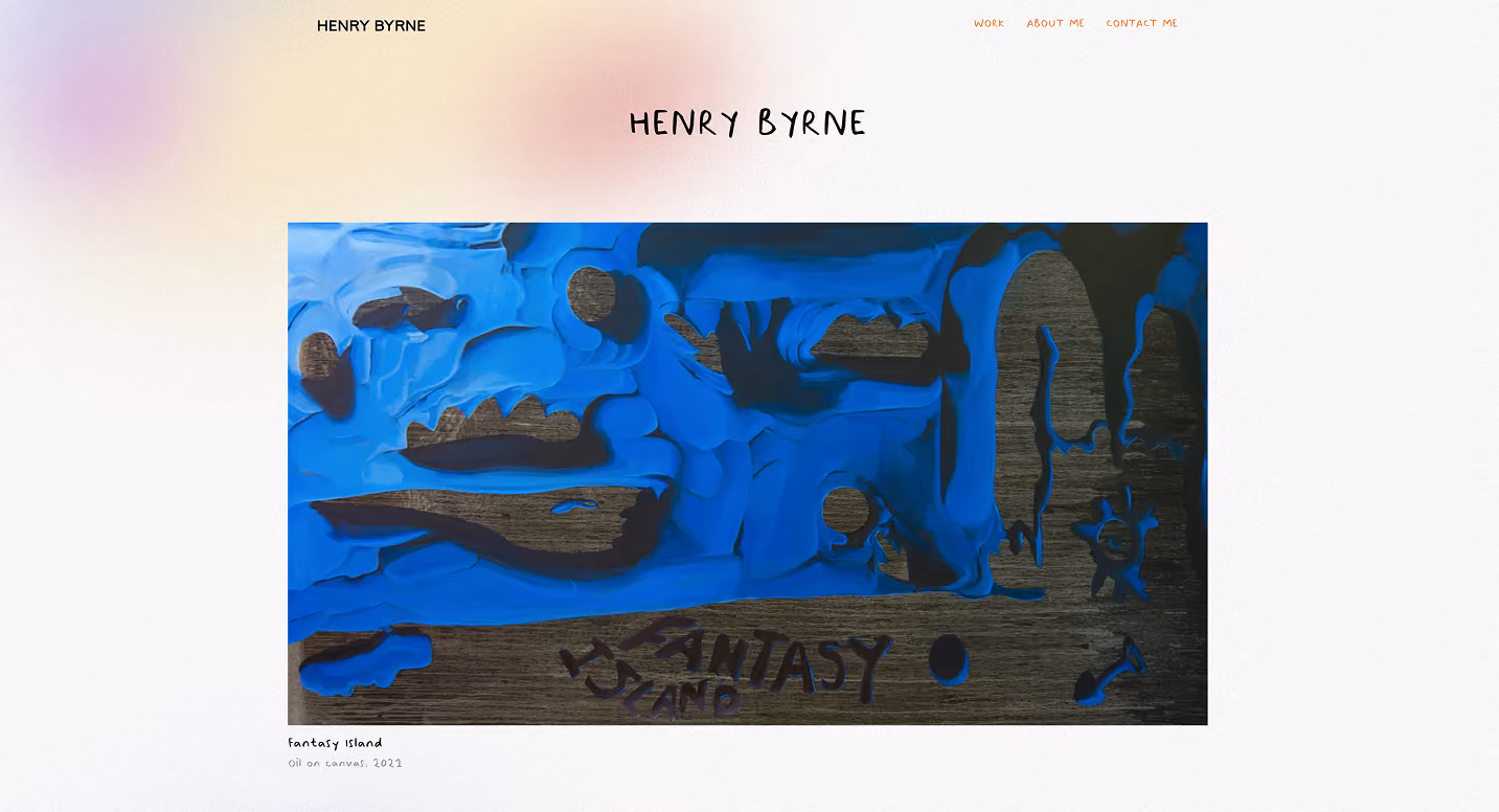 Henry Byrne portfolio website homepage with the painting Fantasy Island