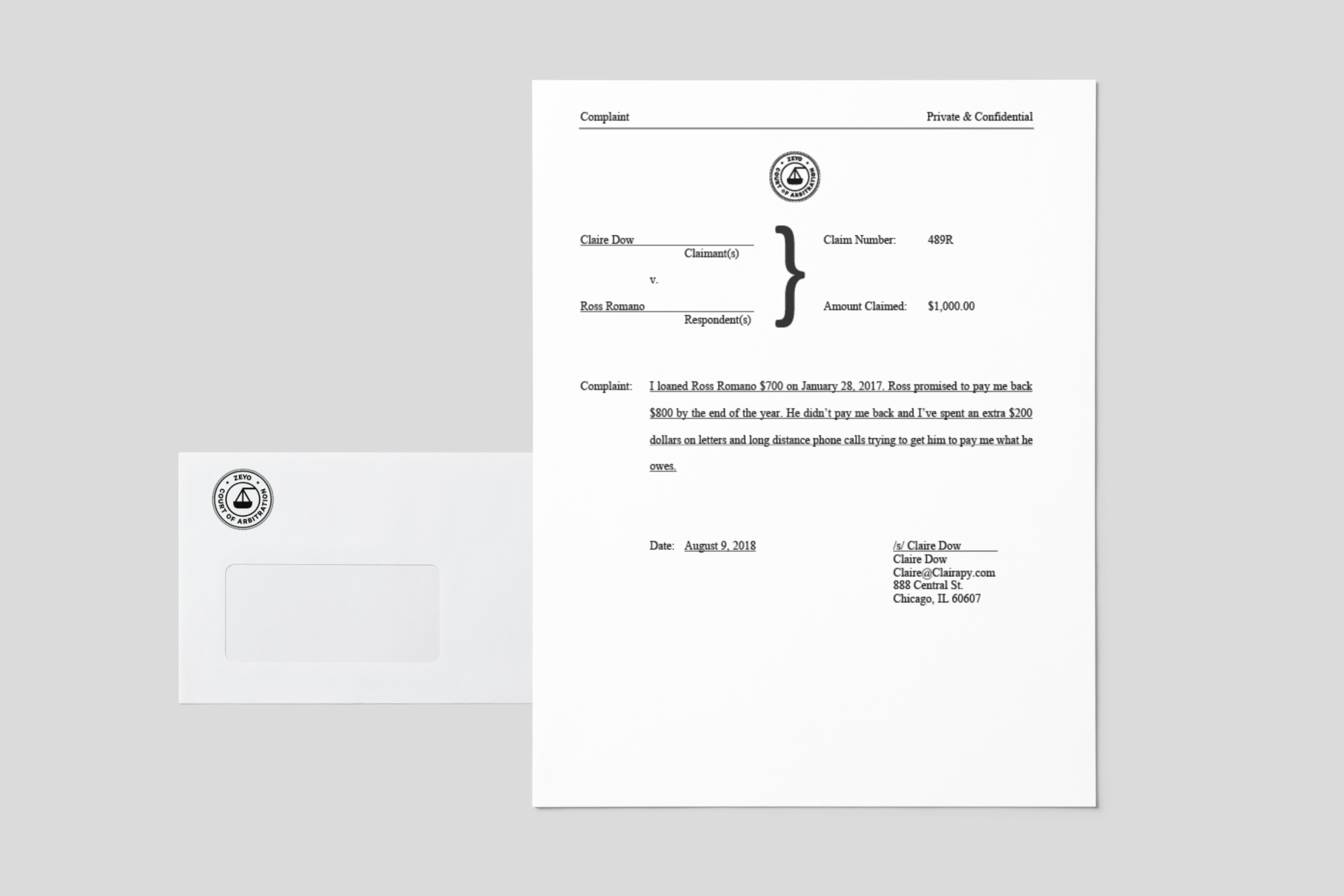 Zeyo startup branding with marketing court documents