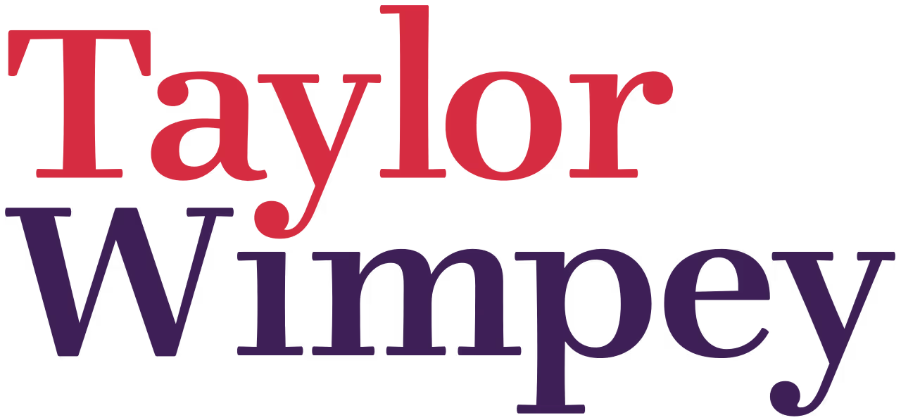 The image shows the Taylor Wimpey logo with the company name in red and dark purple letters.