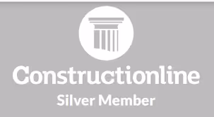 Logo displaying "Constructionline Silver Member" with a column design above the text.