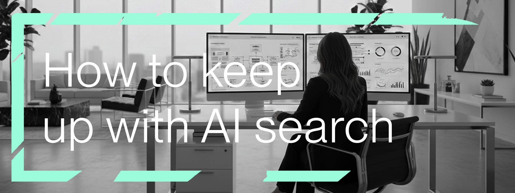 photo of woman working at a computer with caption "How to keep up with AI search"