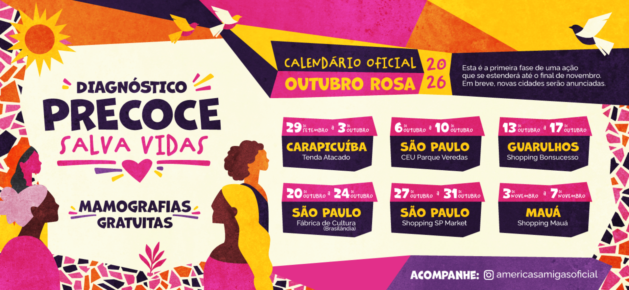 Outubro Rosa 2026: Diagnóstico precoce salva vidas. Calendário oficial de mamografias gratuitas.