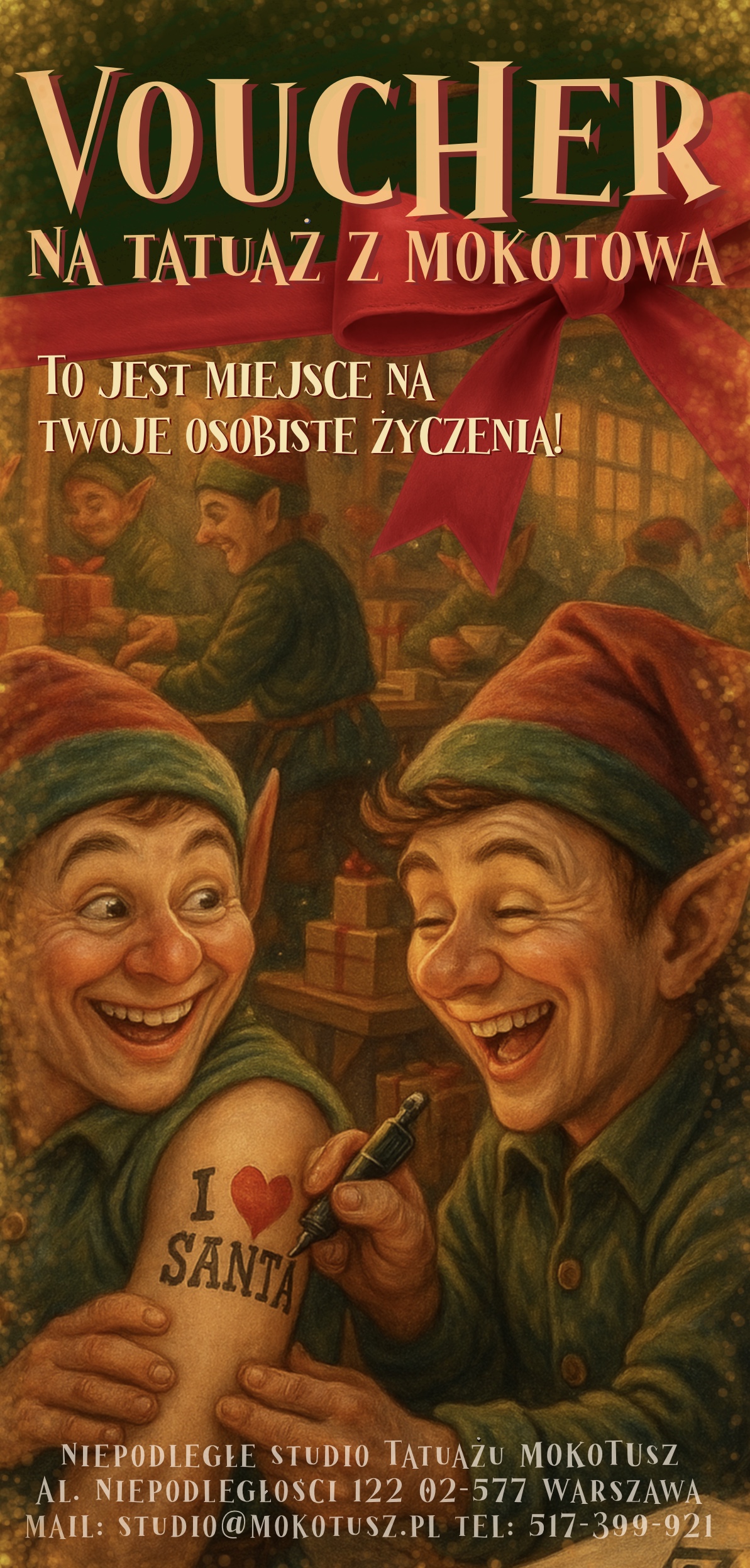 śmieszny prezent pod choinkę kupon na tatuaż w Warszawie