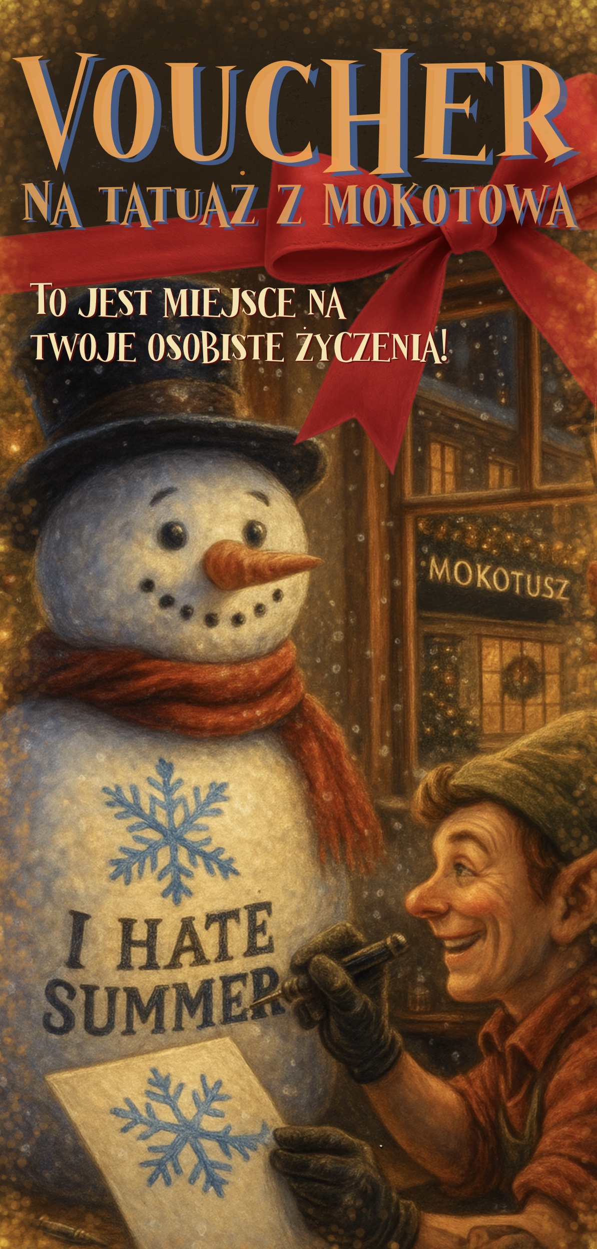 kupon na tatuaż z motywem bałwana śmieszny prezent Warszawa
