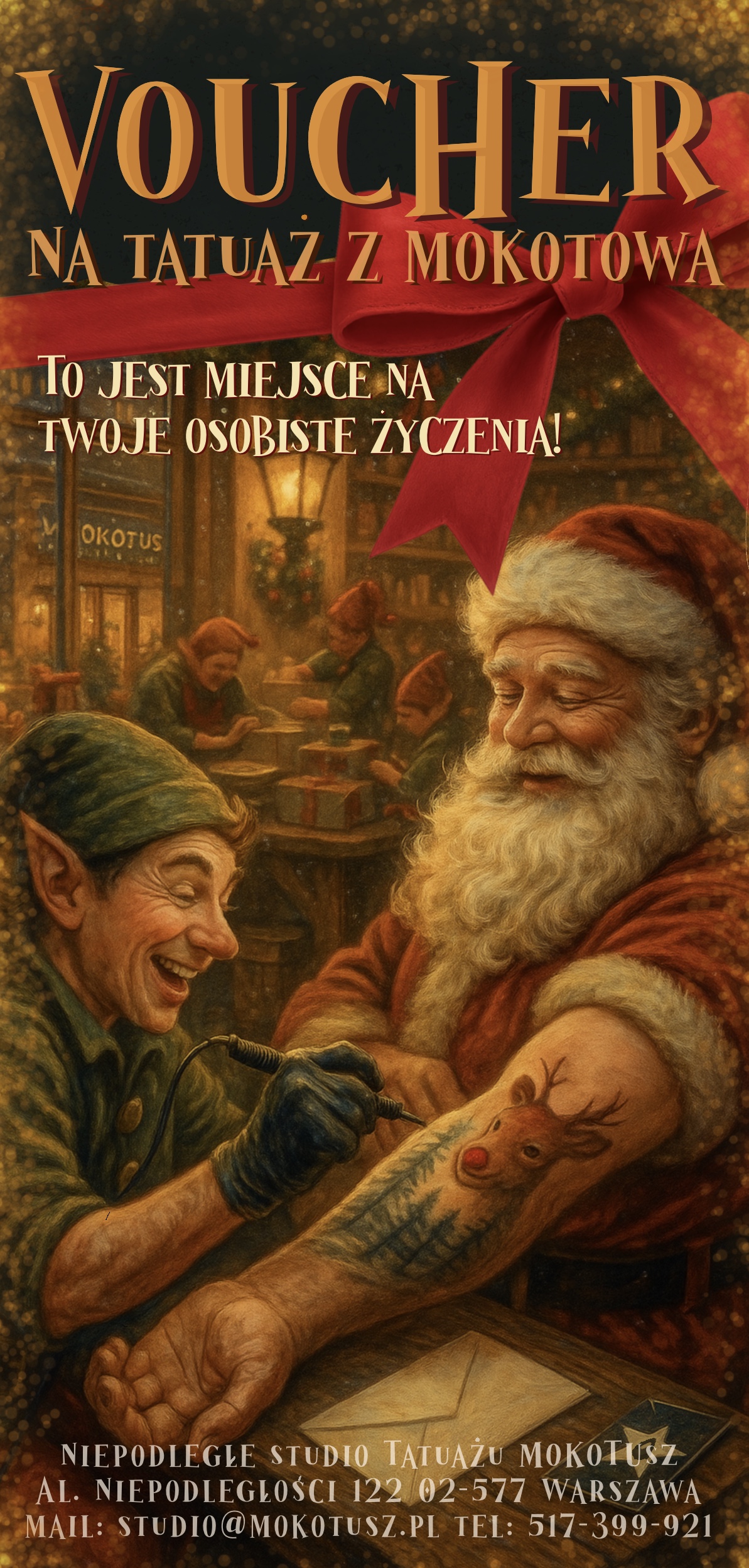 Warszawa studio tatuażu oferuje bony na tatuaż z Mikołajem
