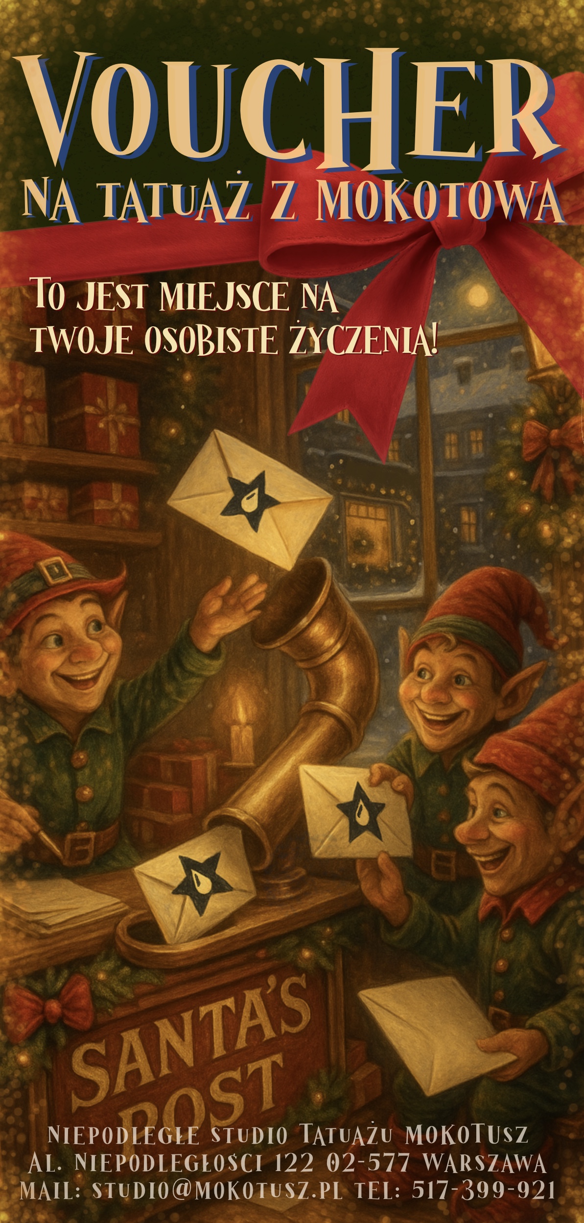 Voucher na tatuaż w klimacie świątecznym z elfami w Warszawskim studio tatuażu