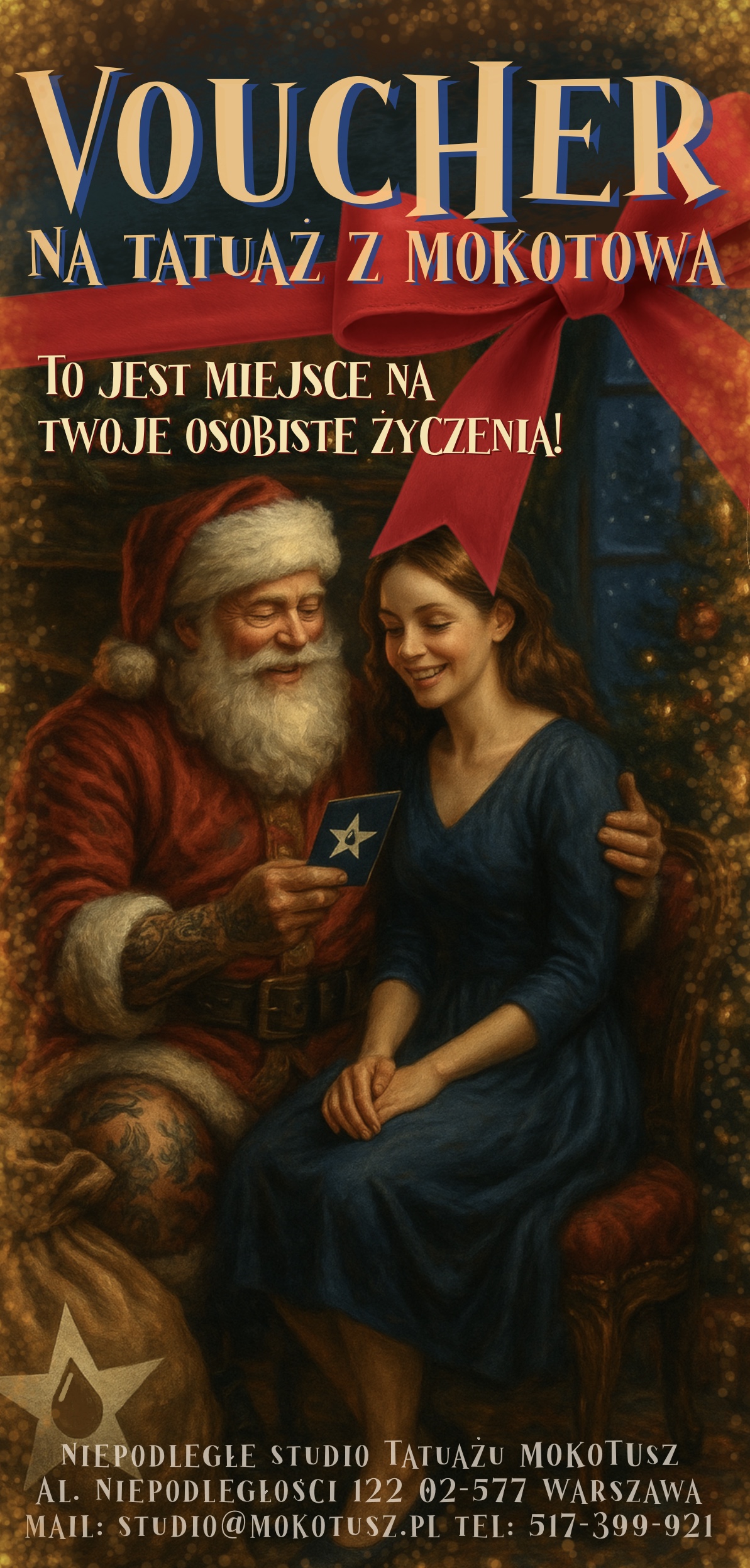 swiateczny voucher na tatuaż jako prezent dla niej