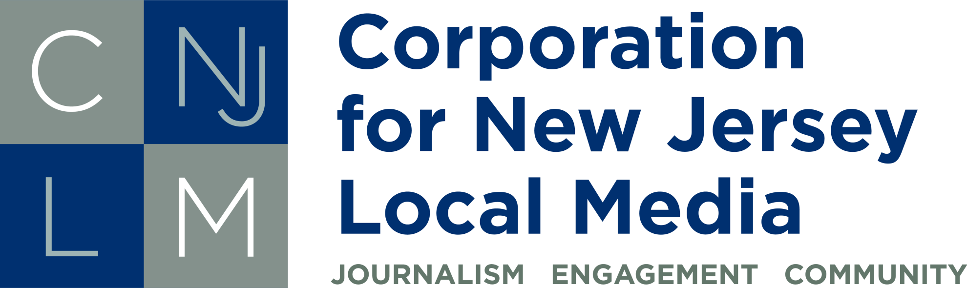 Blue and gray logo of Corporation for NJ Local Media
