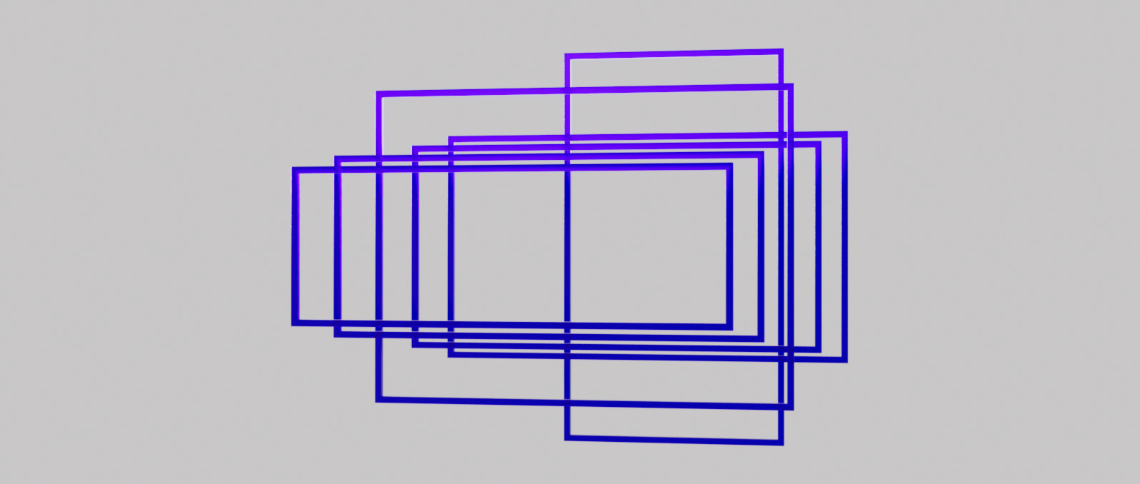 A floating grid of Cinema Aspect Ratios in a crystal blue material in an extruded 3D shape for the Blauw Films Aspect Ratio Calculator.