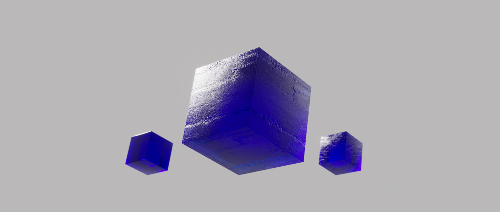 Floating cubescovered in a Normal Map in a crystal blue material in an extruded 3D shape for the Blauw Films Normal Map Generator.
