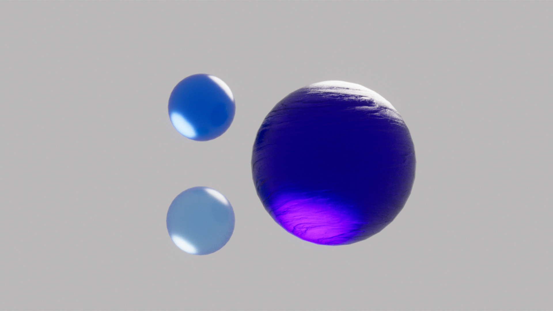 Floating spheres that together become a third sphere in a crystal blue material in 3D for the Blauw Films Digital Color Mixer.