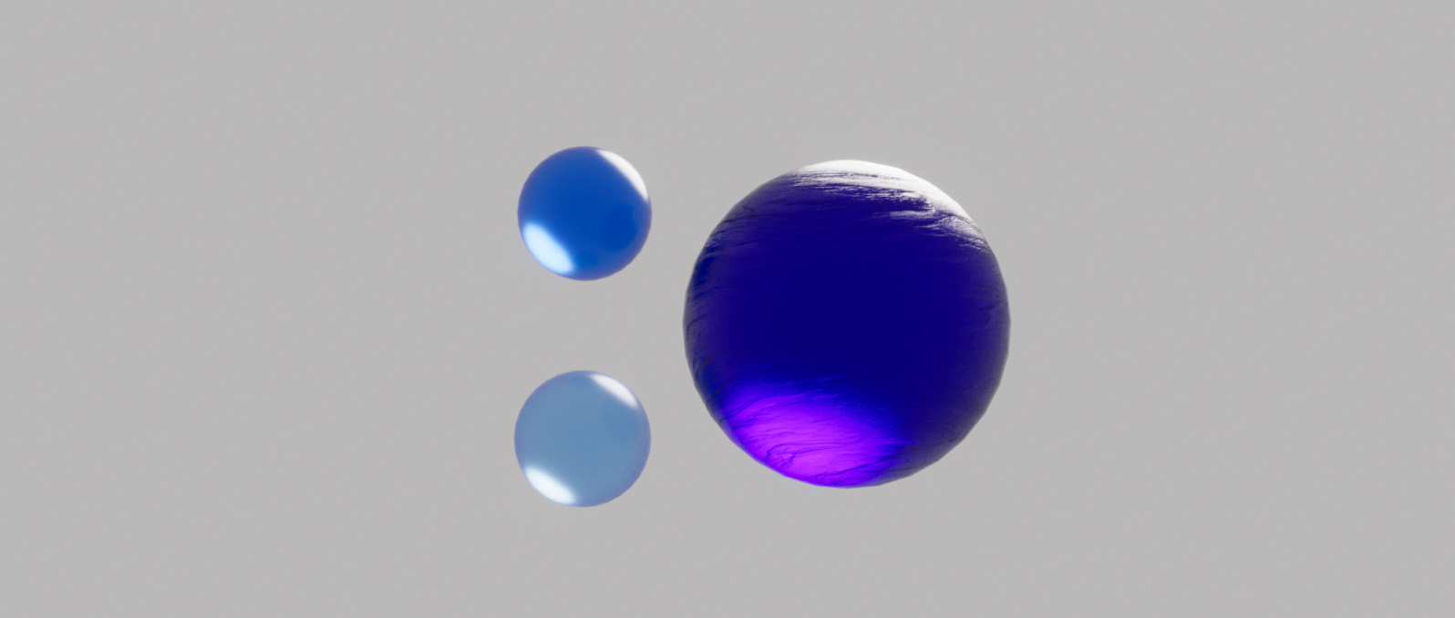Floating spheres that together become a third sphere in a crystal blue material in 3D for the Blauw Films Digital Color Mixer.