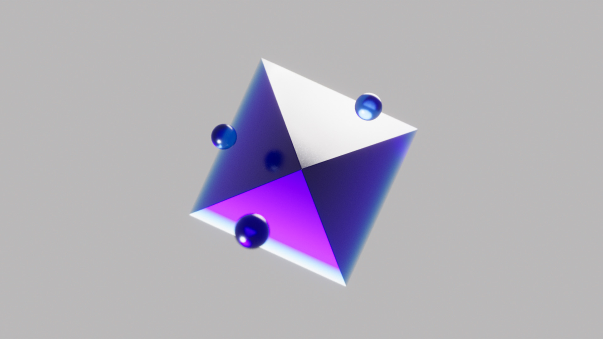 Floating spheres surrounding a pyramid in a crystal blue material in 3D for the Blauw Films Image Color Picker.
