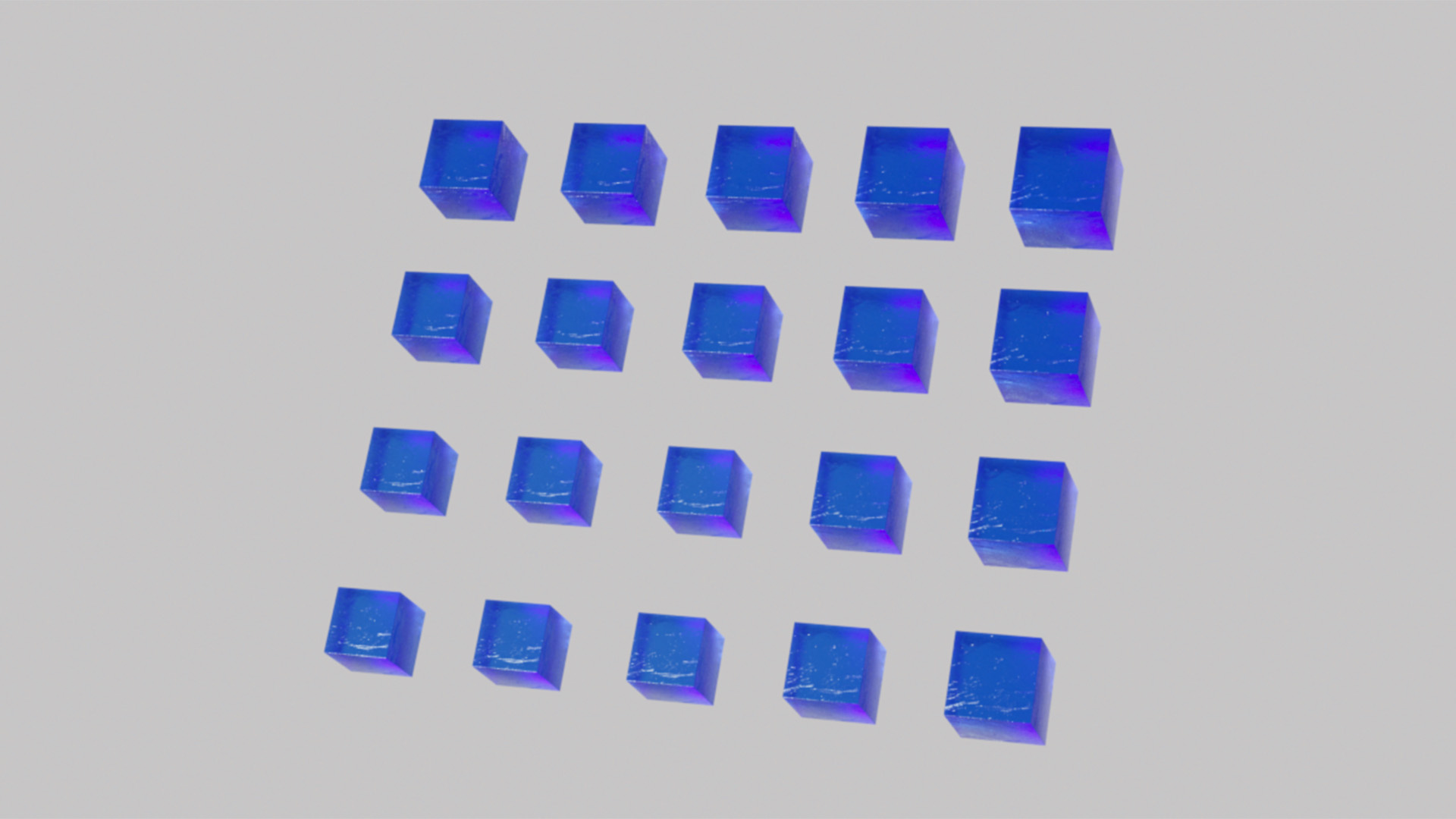 A group of 3D crystal cubes floating in a gray background for the Blauw Films Online Calculator.