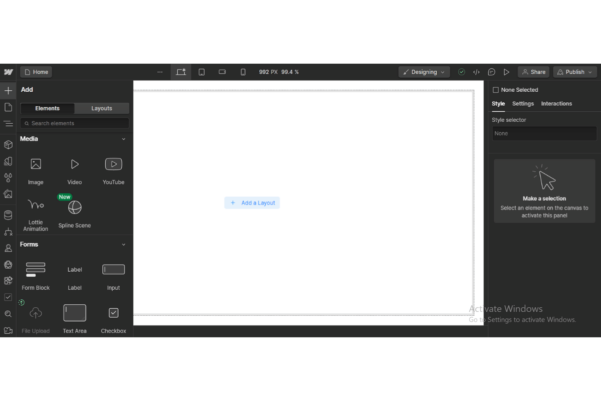 A screen shot of the text editor in Webflow.