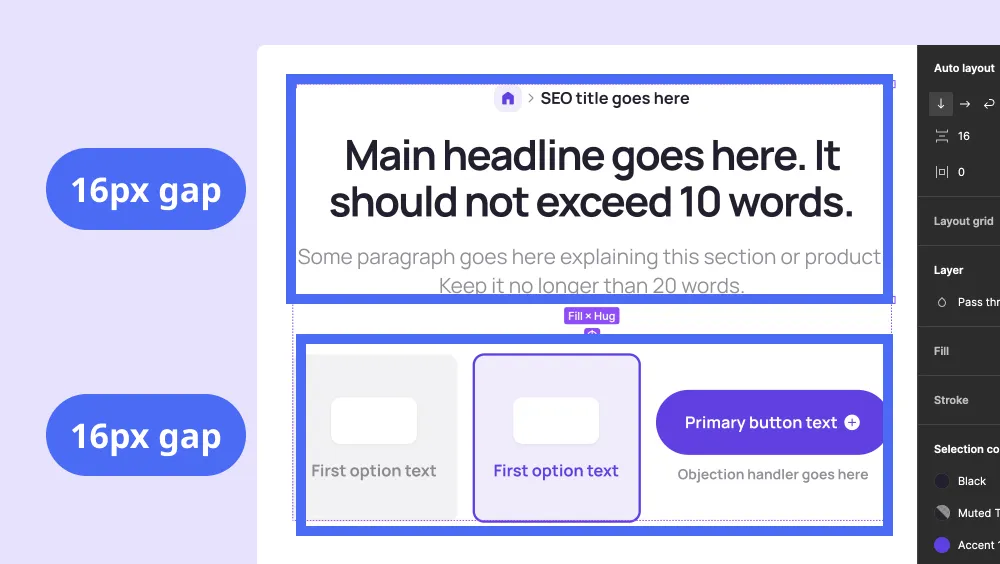 An screenshot showing how the 8px grid system is applied to a Figma auto-layout group