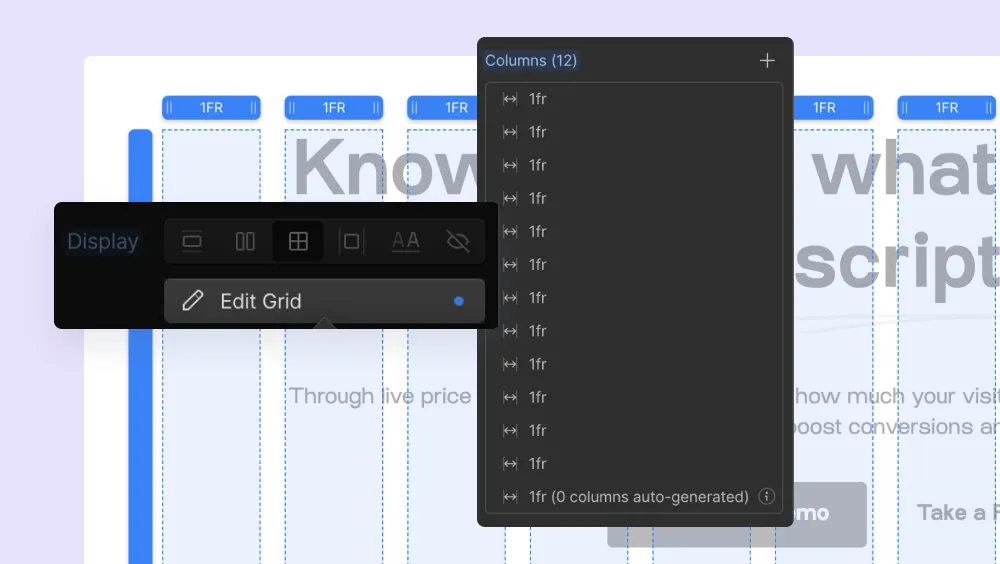 A screenshot showing how to create 12 columns grid layout inside Webflow