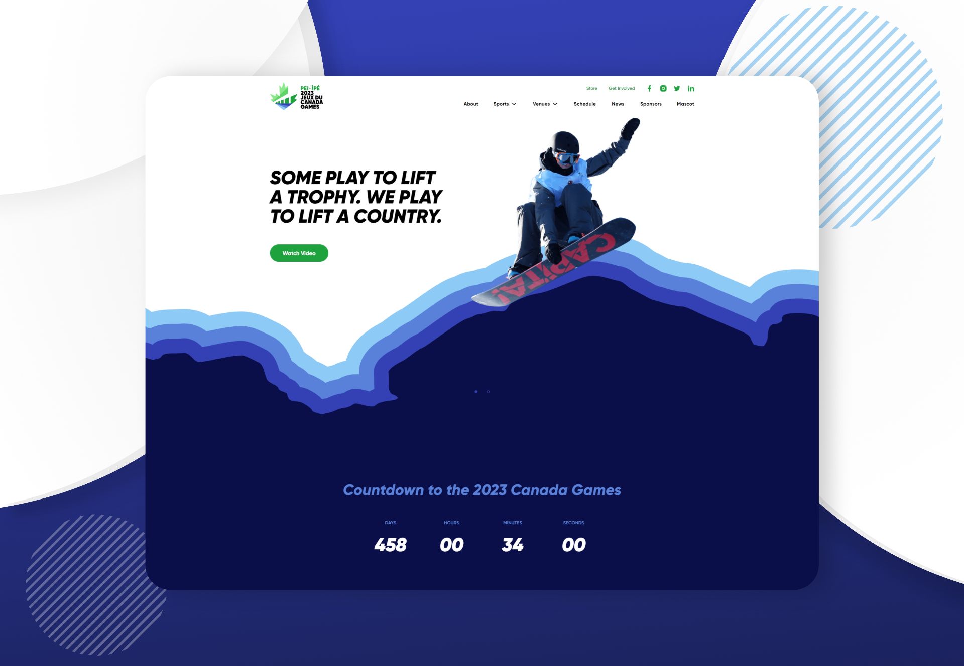 Canada Games PEI blue and teal website mockup