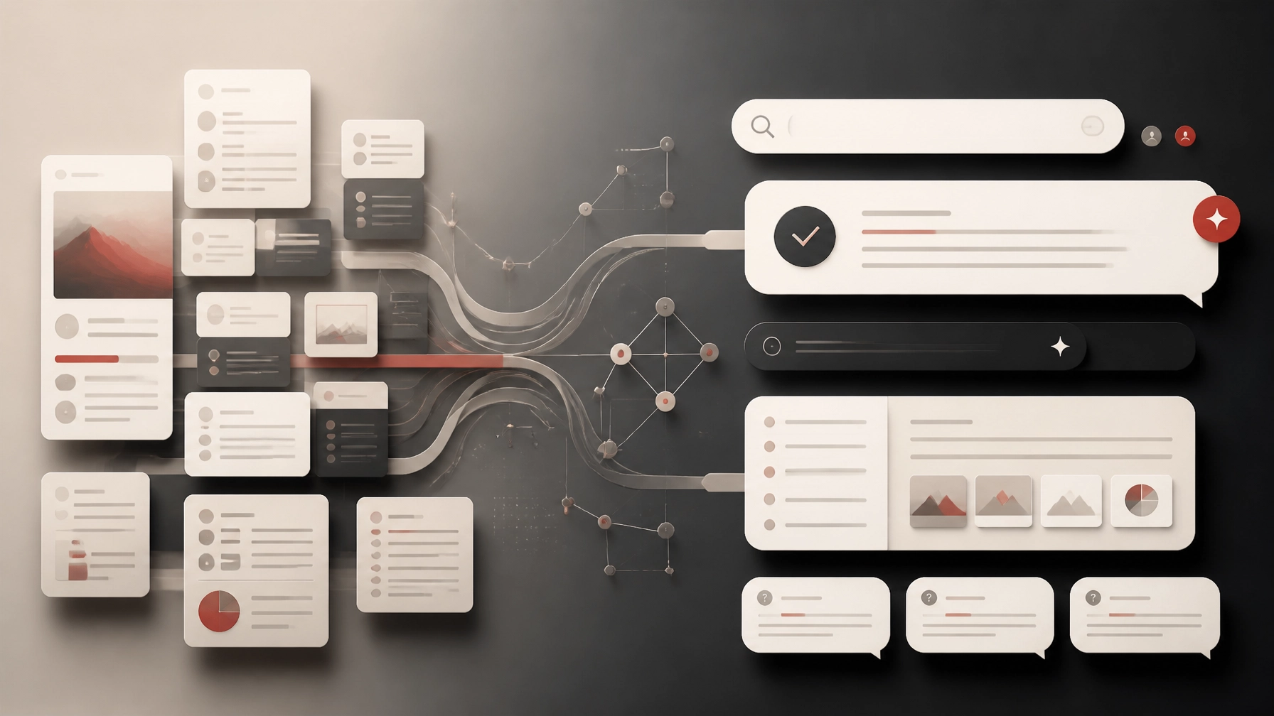 Structured nonprofit content flowing into clear answers, FAQ sections, and AI search interfaces