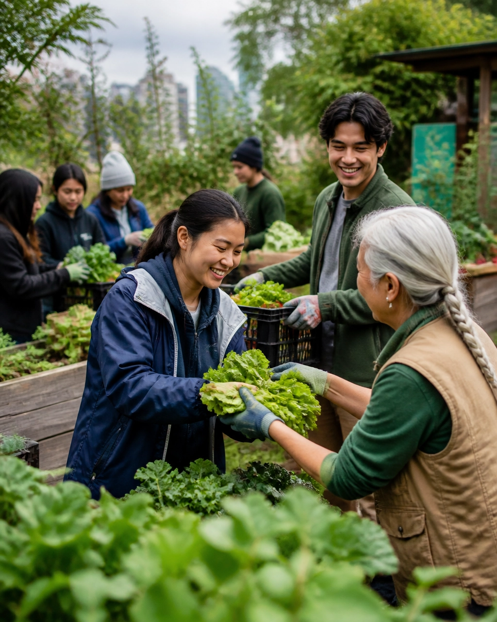 Volunteers and community members preparing a neighbourhood food distribution in Vancouver