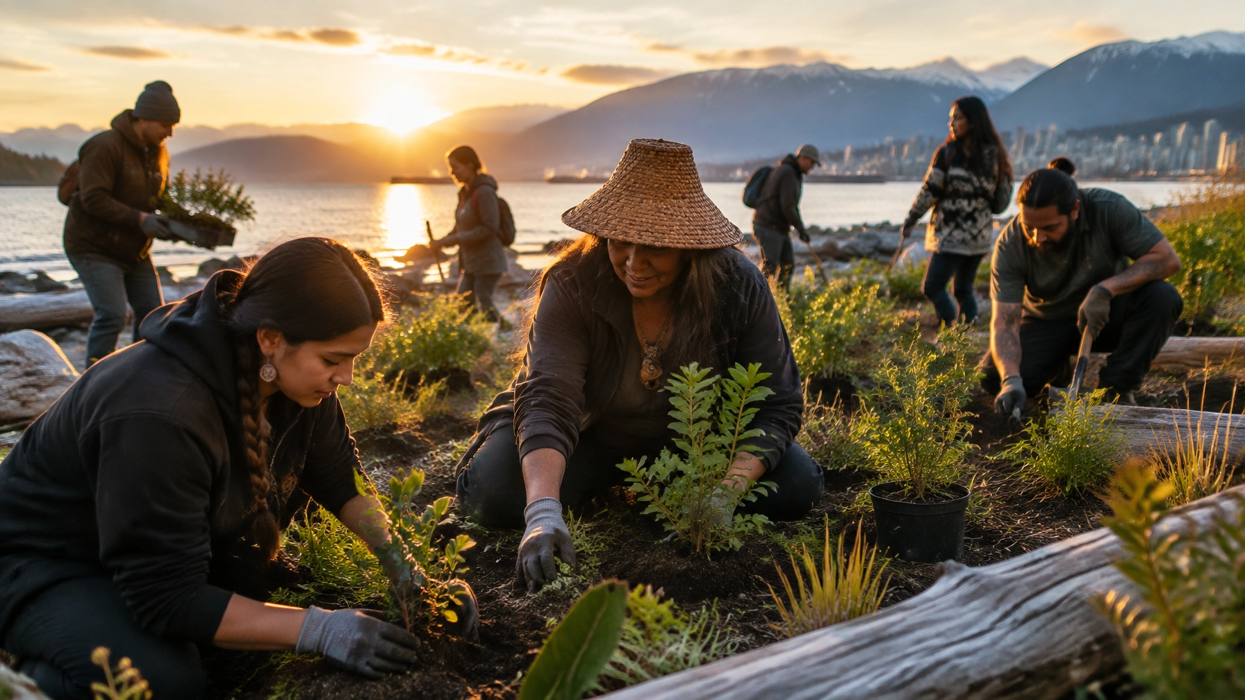 Community members restoring a Vancouver shoreline through a volunteer-led environmental initiative