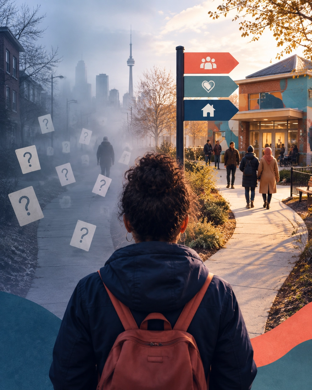 Community member following a clear path toward a welcoming nonprofit space, representing the Answer Gap