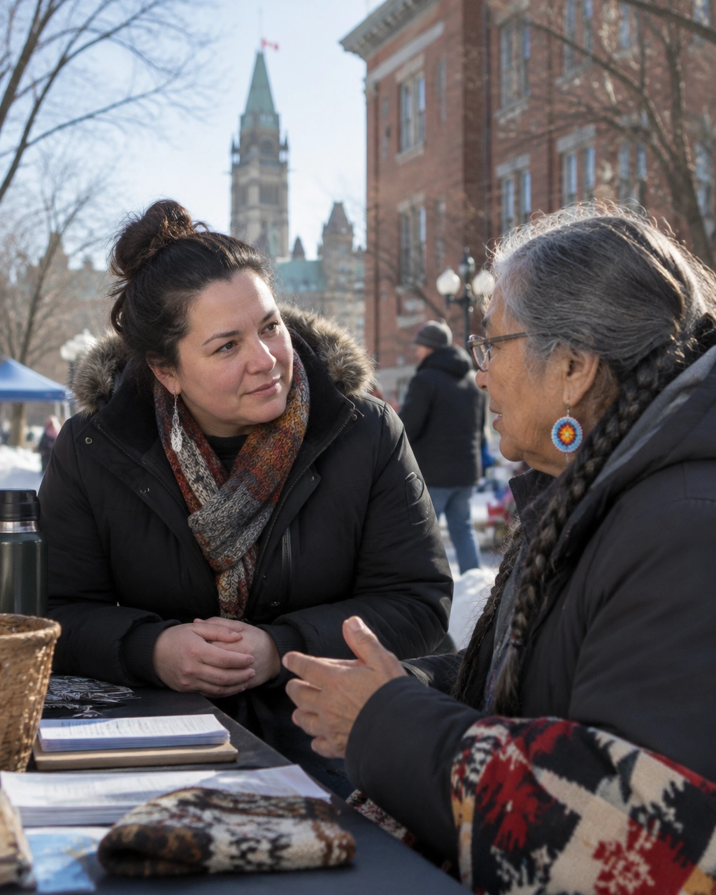 A community worker listening to an older resident at an Ottawa outreach program
