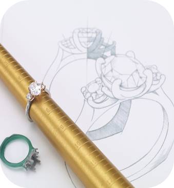 a custom designed ring and showing it concept drawings and prototype